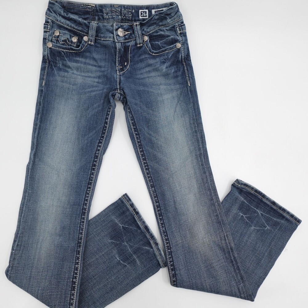 Miss Me Jeans Womens 26 Blue Stella Bootcut Stretch Low Rise Embroidered Pocket